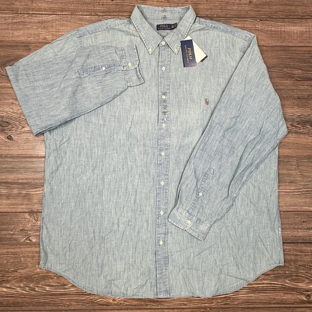 Polo Ralph Lauren Men 3XLT Button Down Shirt Blue Chambray Classic Fit Tall NWT